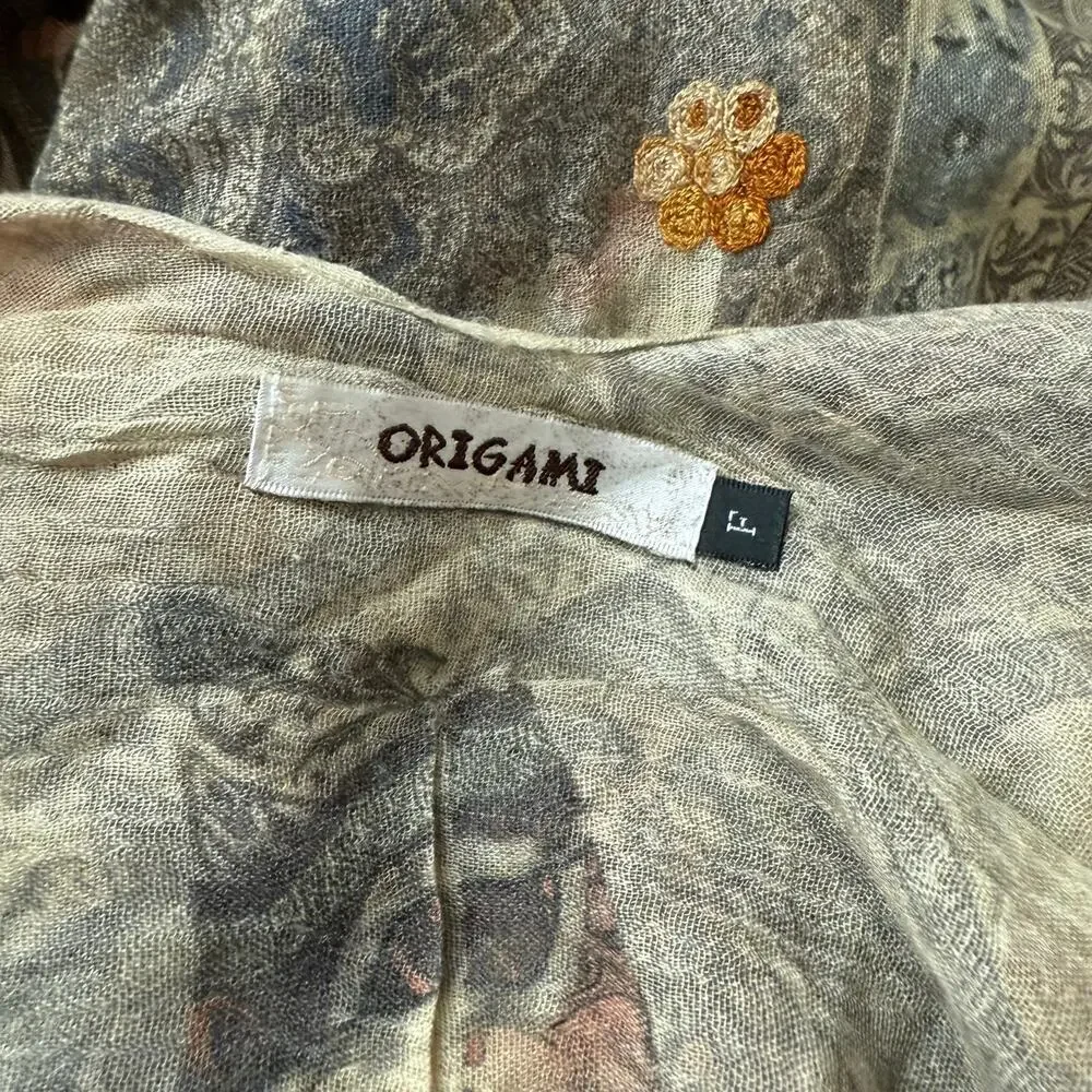 Origami boho open cardigan kimono lace embroidered coastal grandma western OS - Picture 8 of 14